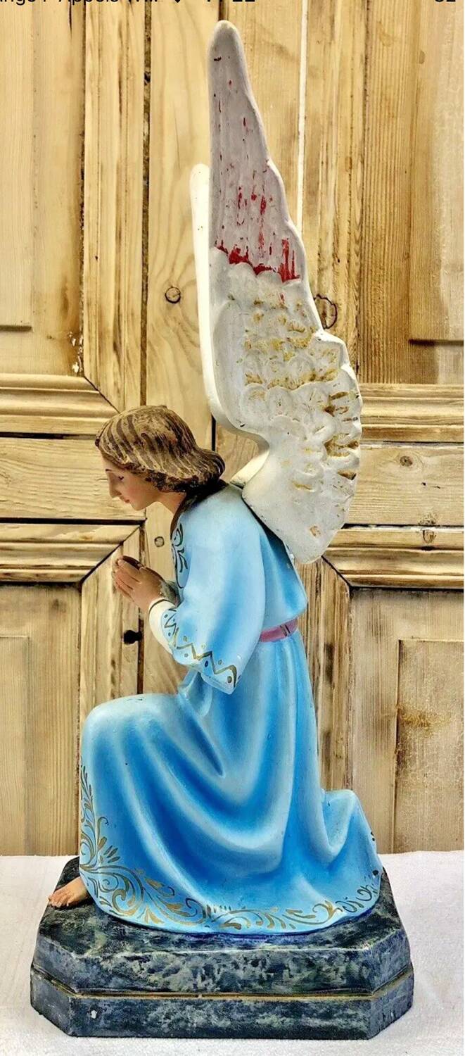Large altar angel 42.5 cm plaster church statue sulphide eyes XIX