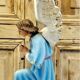 Large altar angel 42.5 cm plaster church statue sulphide eyes XIX