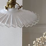 Pleated opaline pendant light