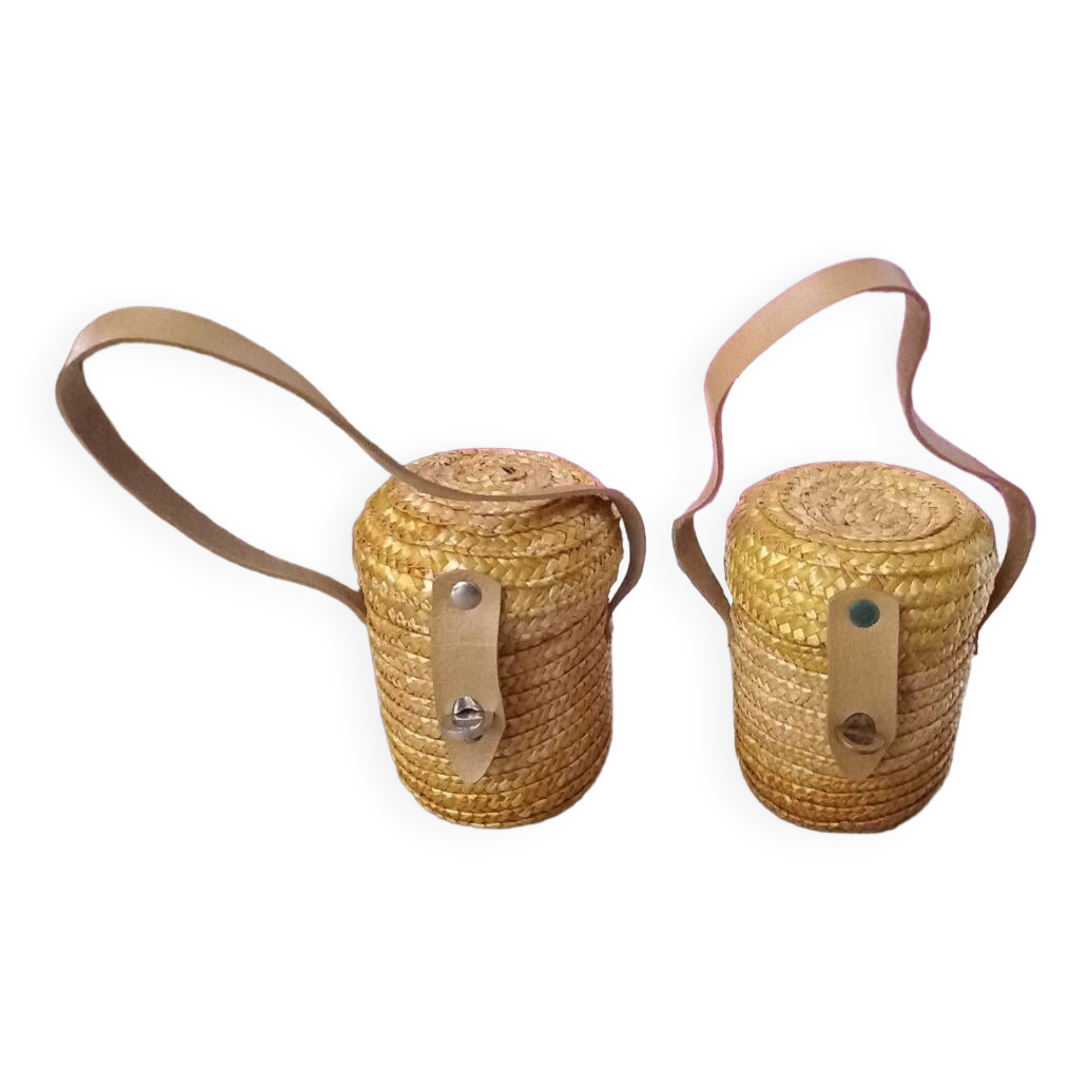 2 small rattan and leather baskets