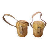 2 small rattan and leather baskets