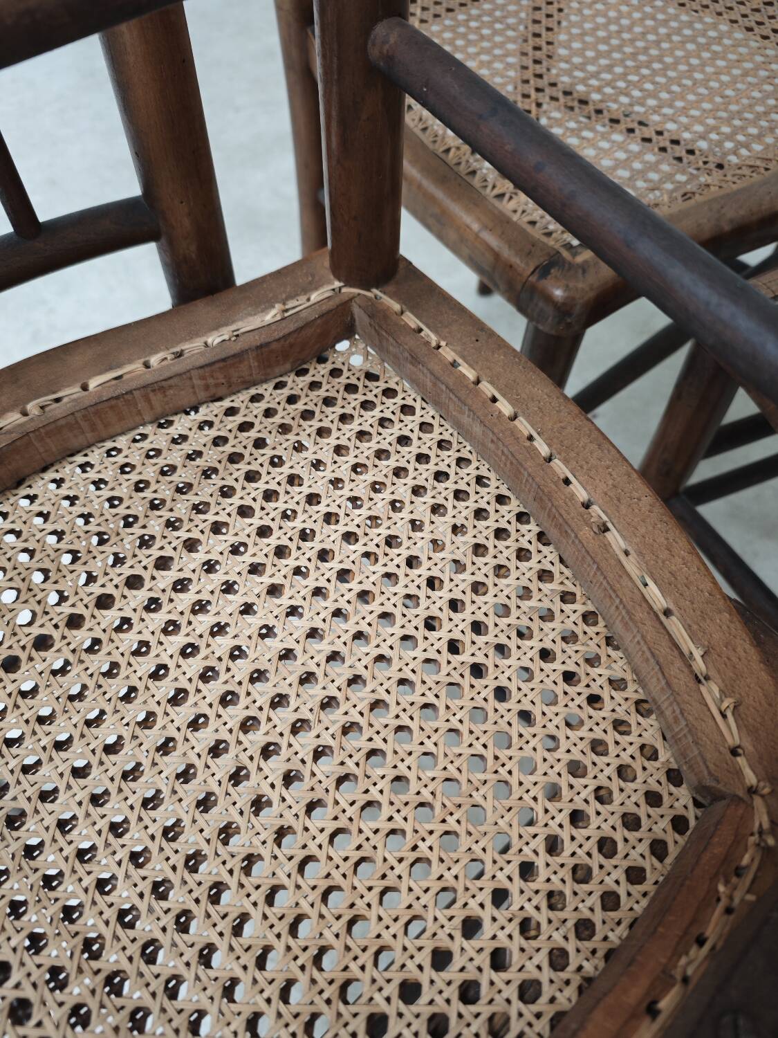 Set of 4 old Thonet style cane bistro chairs from the 1930s