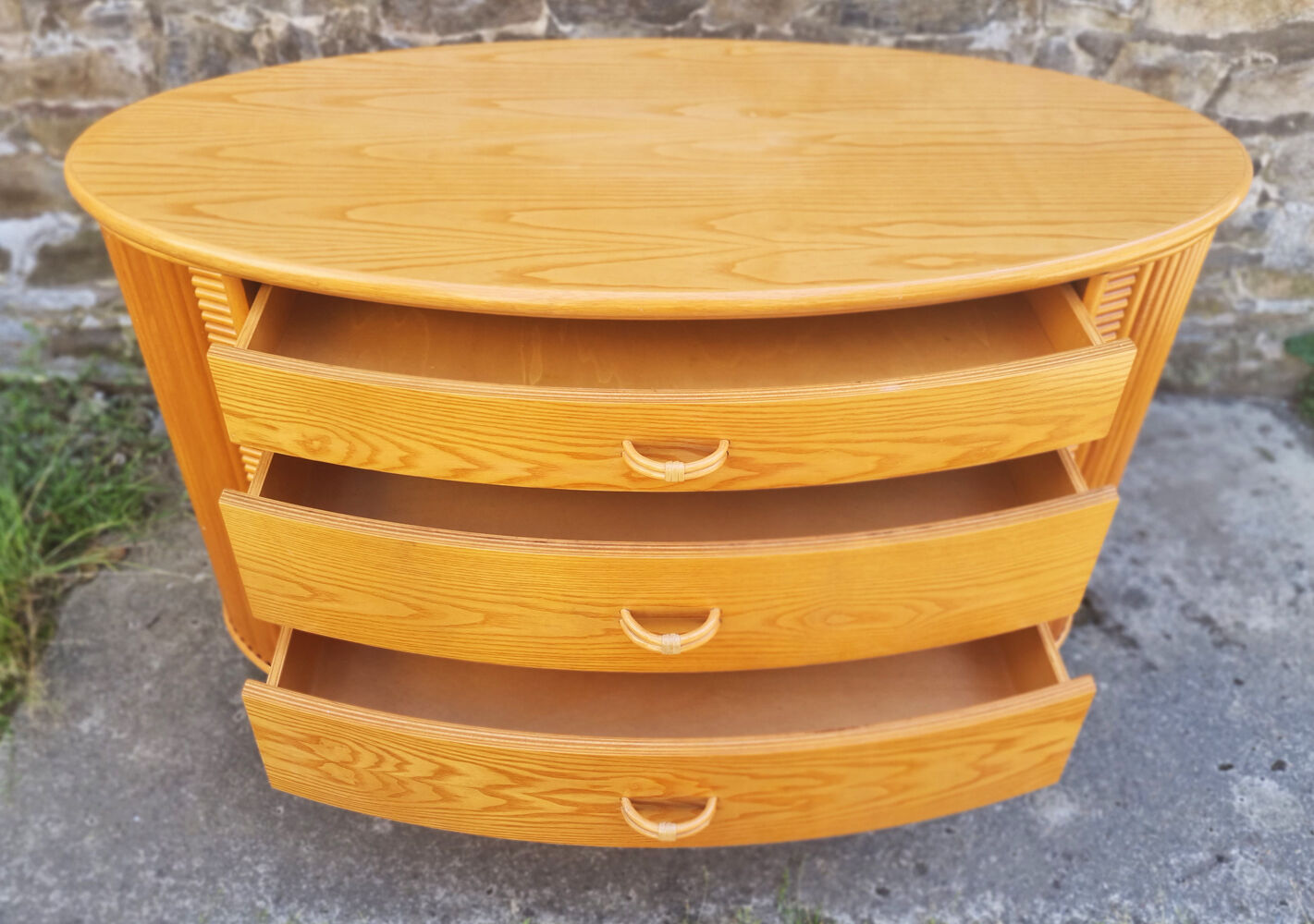Commode bois, bambou et rotin, Cerda, vintage, années 80