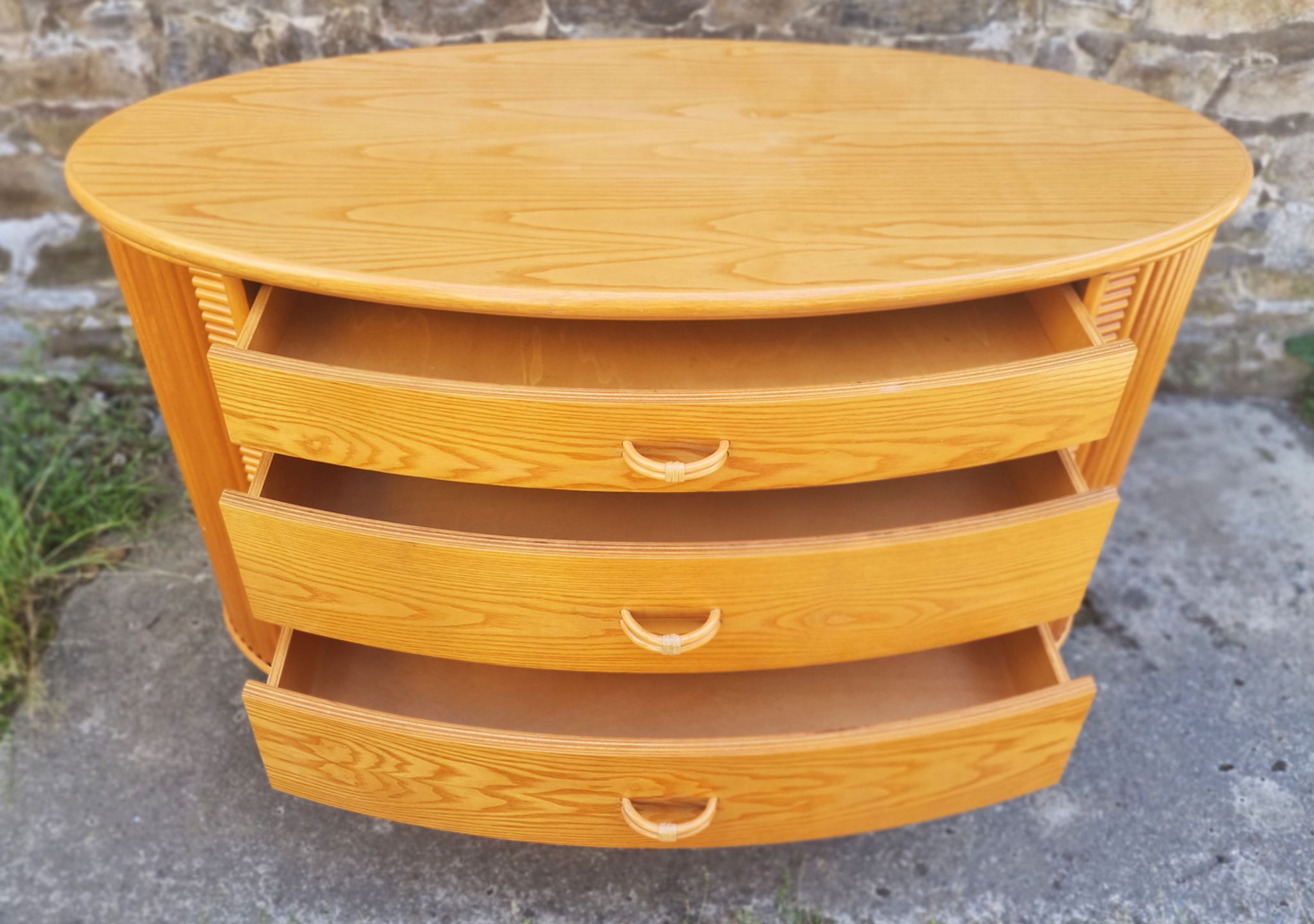 Wood, bamboo and rattan chest of drawers, Cerda, vintage, 80s