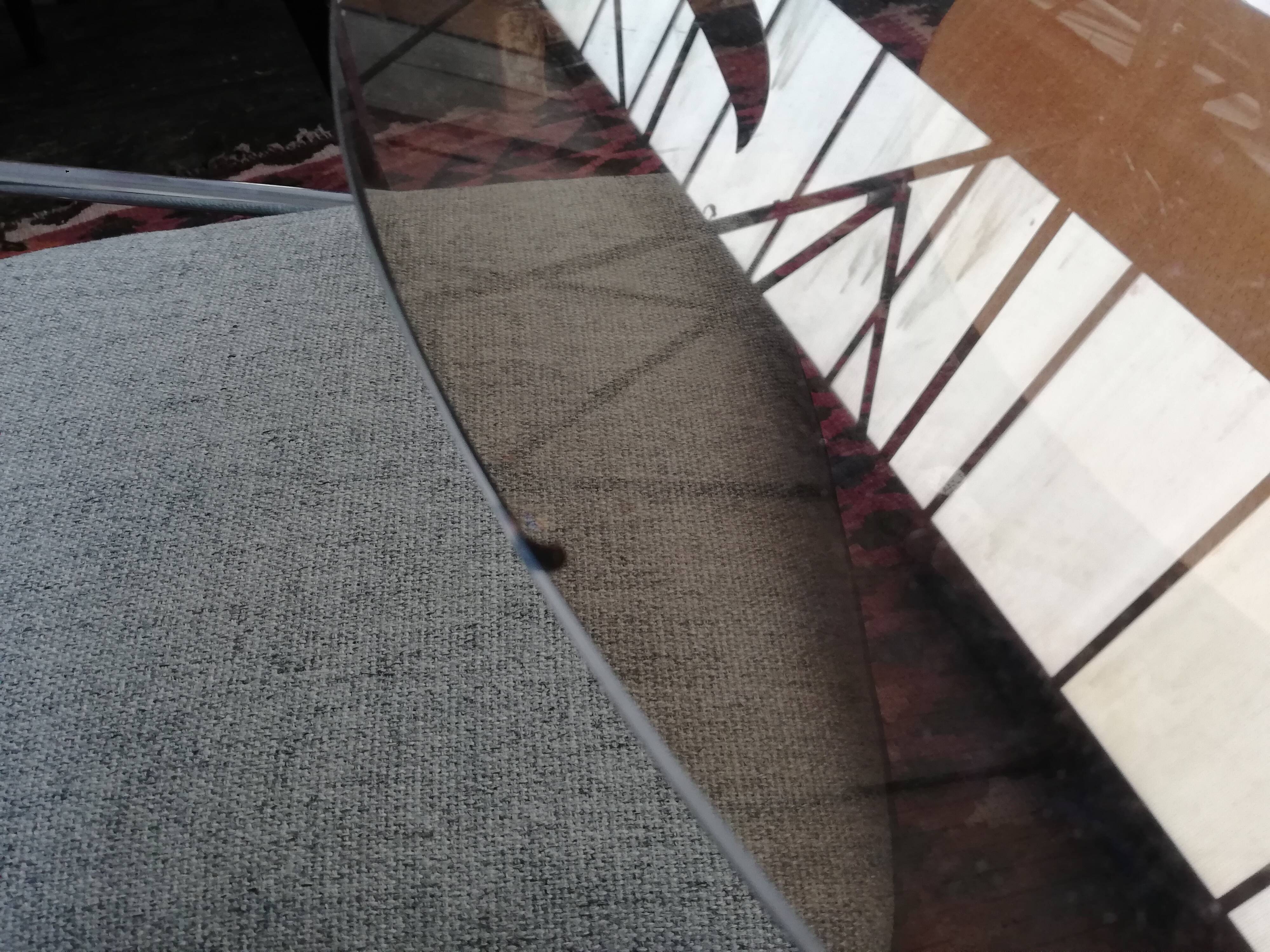 Vintage round wooden table and glass top, Czech, 1960, central leg