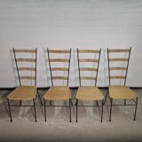 Mid century metal and wicker dining chairs, France 1950s