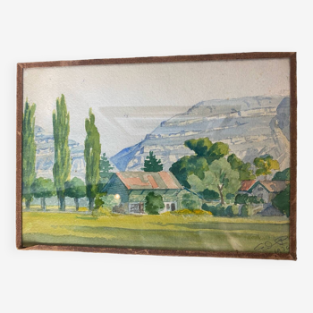 Aquarelle paysage signée de 1936