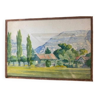 Aquarelle paysage signée de 1936