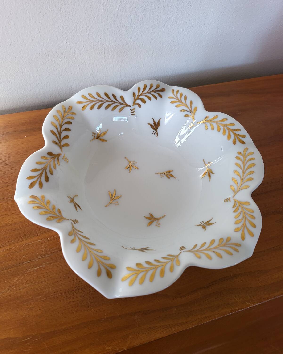 White and Gold Limoges Porcelain Bowl