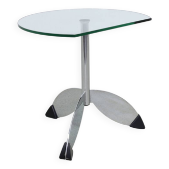 Postmodern Side Table Chrome & Glass, 1980s