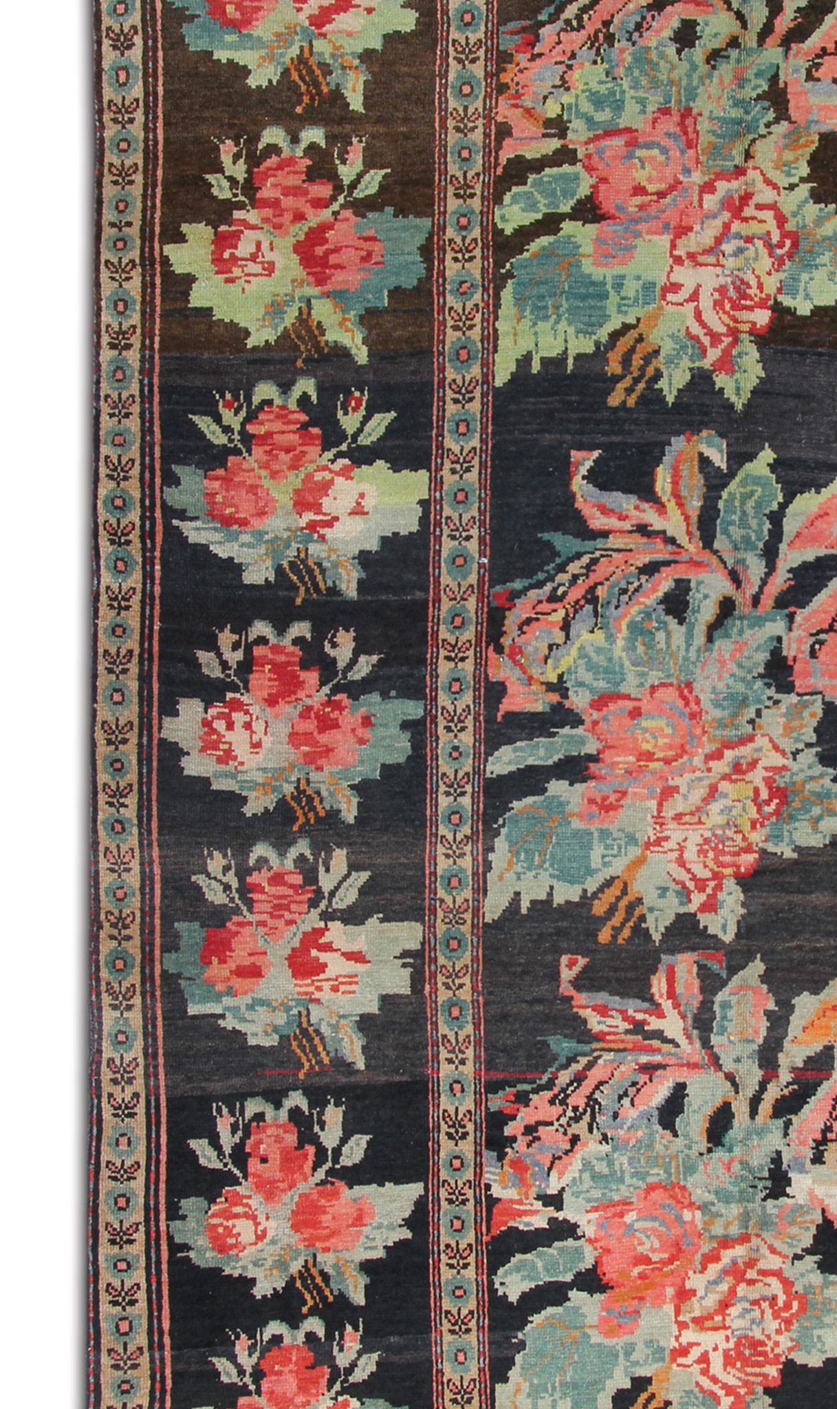 Antique floral karabagh zone tapis de laine brune tissée à la main fine tapis- 136x235cm