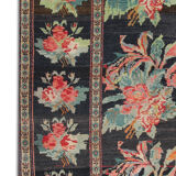 Antique floral karabagh zone tapis de laine brune tissée à la main fine tapis- 136x235cm