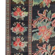 Antique floral karabagh zone tapis de laine brune tissée à la main fine tapis- 136x235cm