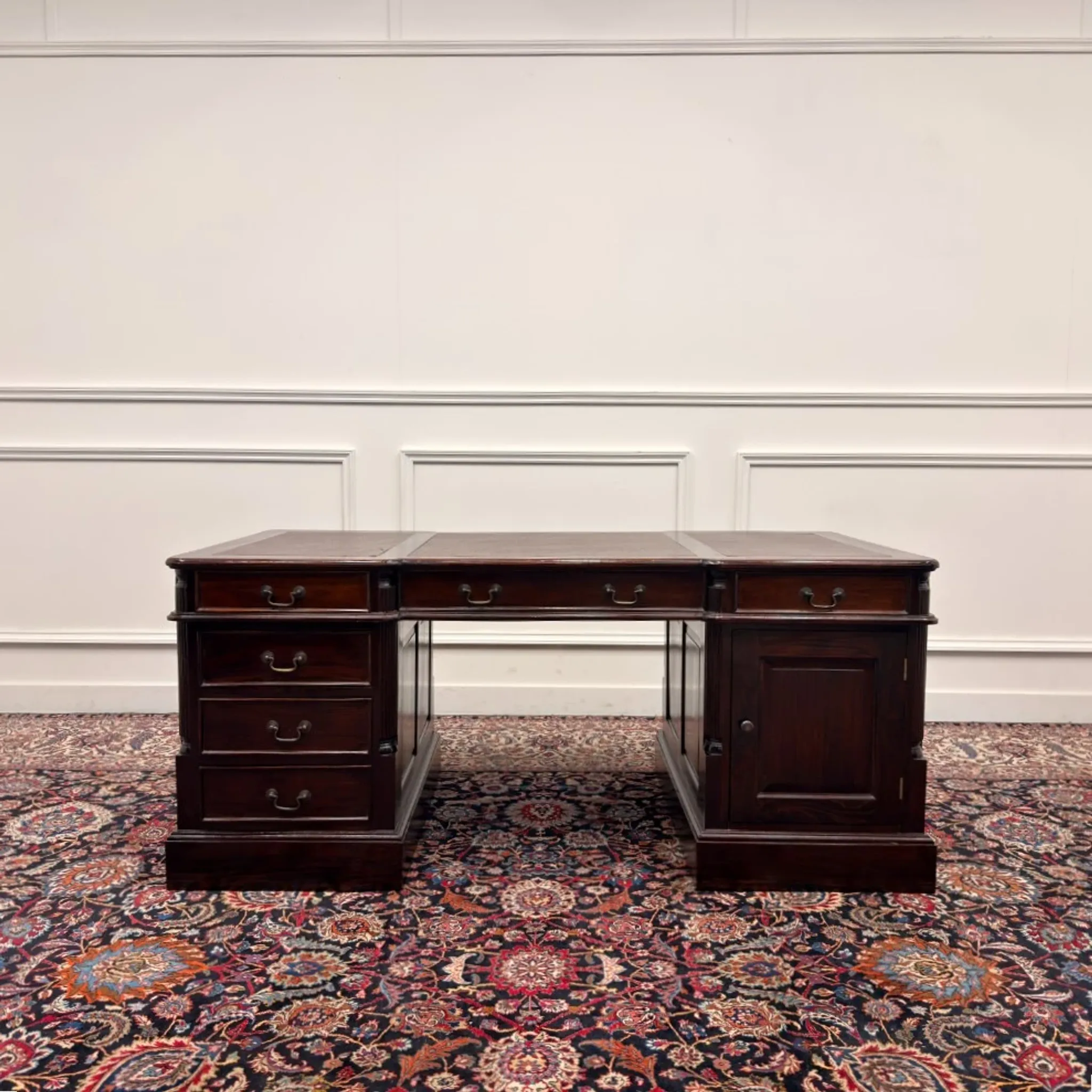 Classic English Partnerdesk Desk in Red Leather