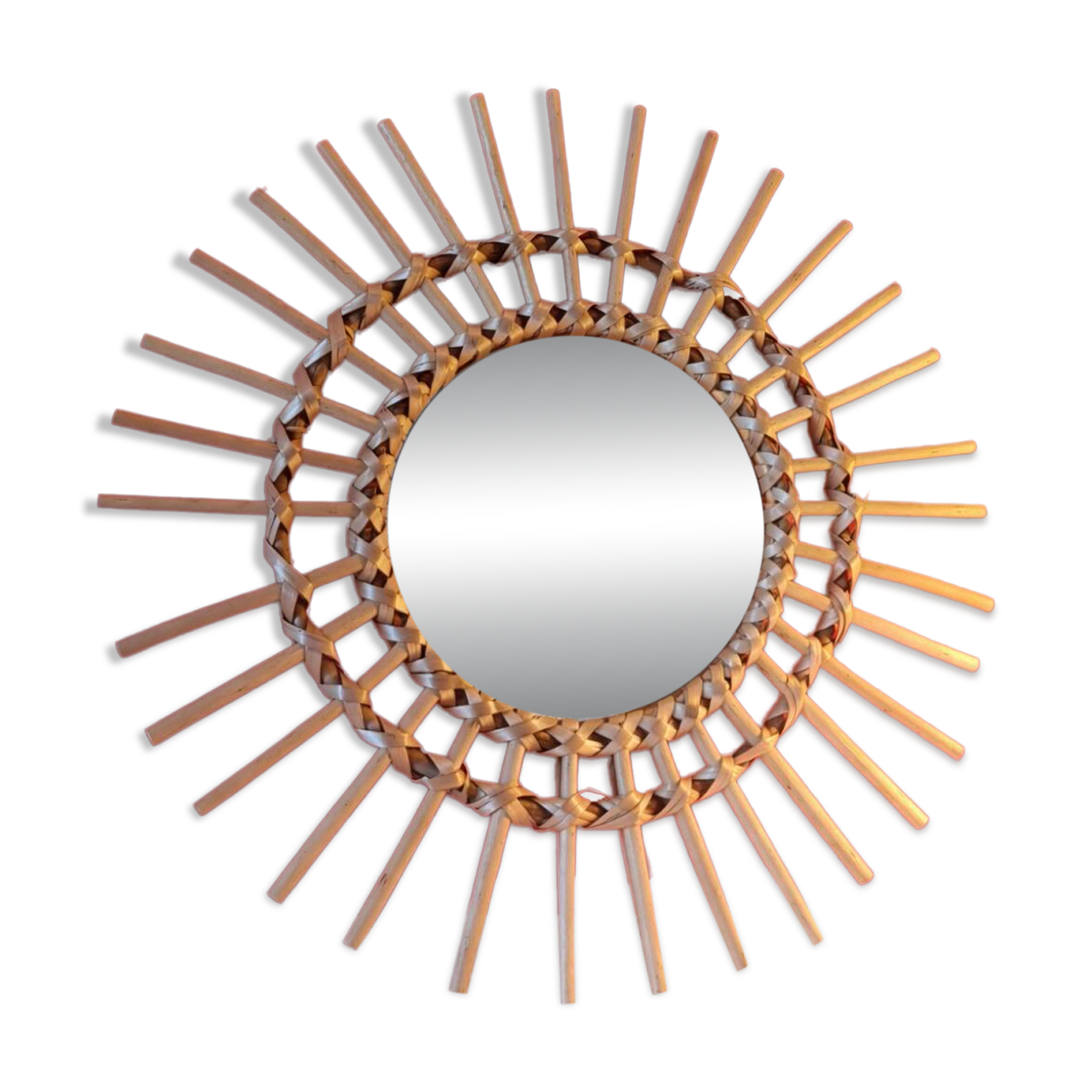 Vintage bohemian woven rattan sun mirror