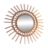 Vintage bohemian woven rattan sun mirror