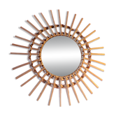 Miroir soleil rotin tressé vintage bohème