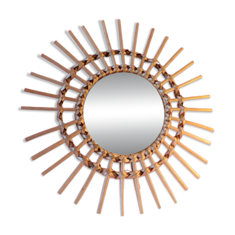 Vintage bohemian woven rattan sun mirror