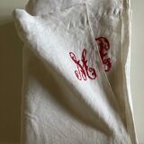 19th century embroidered linen thread tablecloth embroidered red