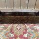 English Regency coffee table, mahogany & green stamped leather with gold.