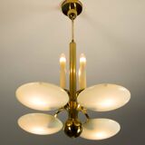 Art Deco Brass and Glass Chandelier, 1930s