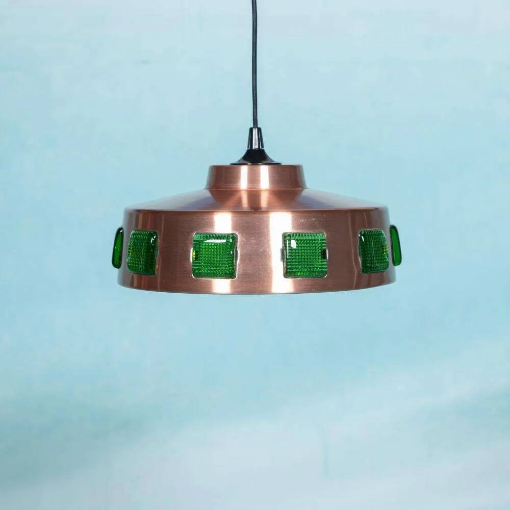 Space Age hanging lamp in coloured glass, vintage Scandinavian lamp.