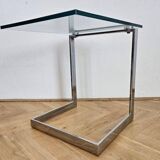 Midcentury Design Cantilevered Glass & Chrome Side Coffee Table, 1980s