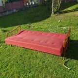 Vintage Scandinavian sofa 60-70s wood and red fabric