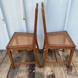 Paire de Chaise Ancienne Art Nouveau Bois Noyer + Assise Cannée Vintag