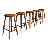 Set of 4 vintage wooden stools / bar stools