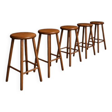 Set of 4 vintage wooden stools / bar stools