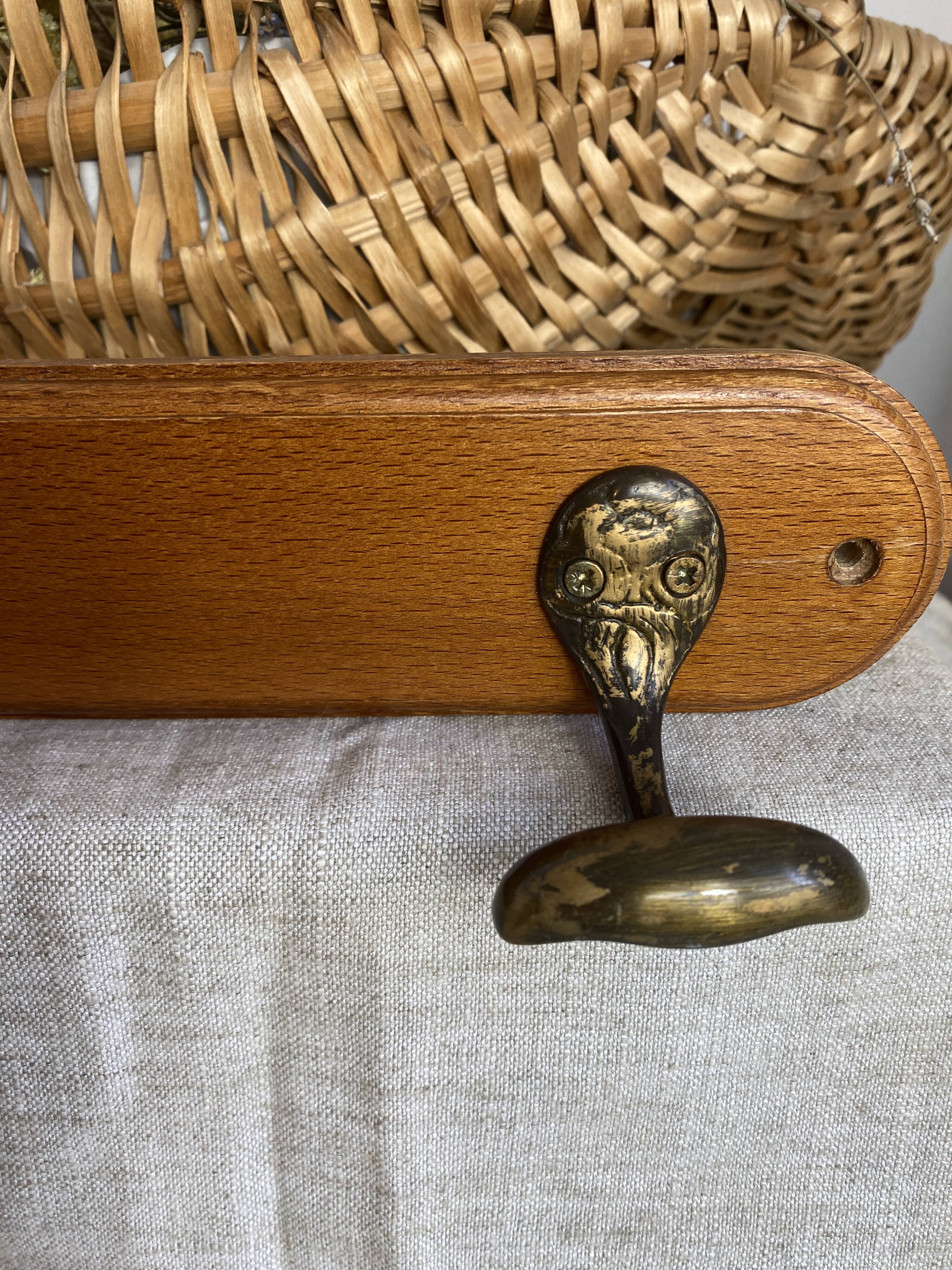 Oak and brass wall hook