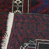 Hand-Knotted Rug with Burgundy Red, Dark Blue, and Beige Tones 143x88 cm