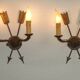 French Vintage Bronze Empire Arrow & Quiver Criss Cross Double Wall Sconces