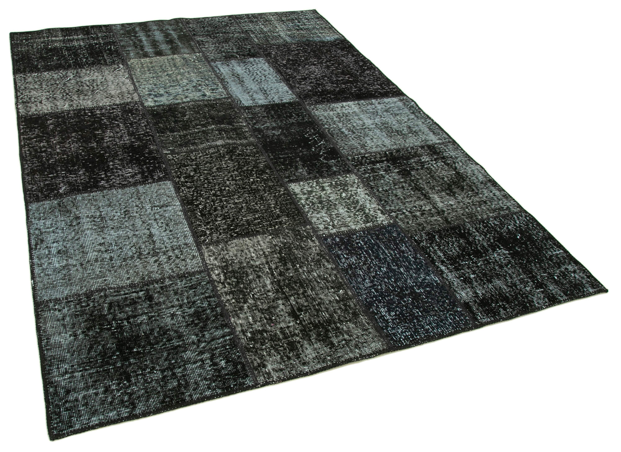 Hand-knotted turkish vintage 170 cm x 238 cm black patchwork carpet