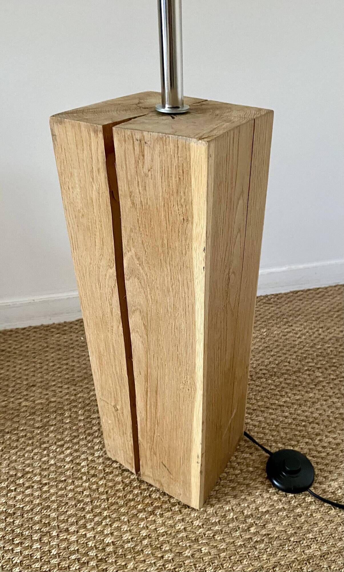 Solid oak floor lamp with contemporary shade
