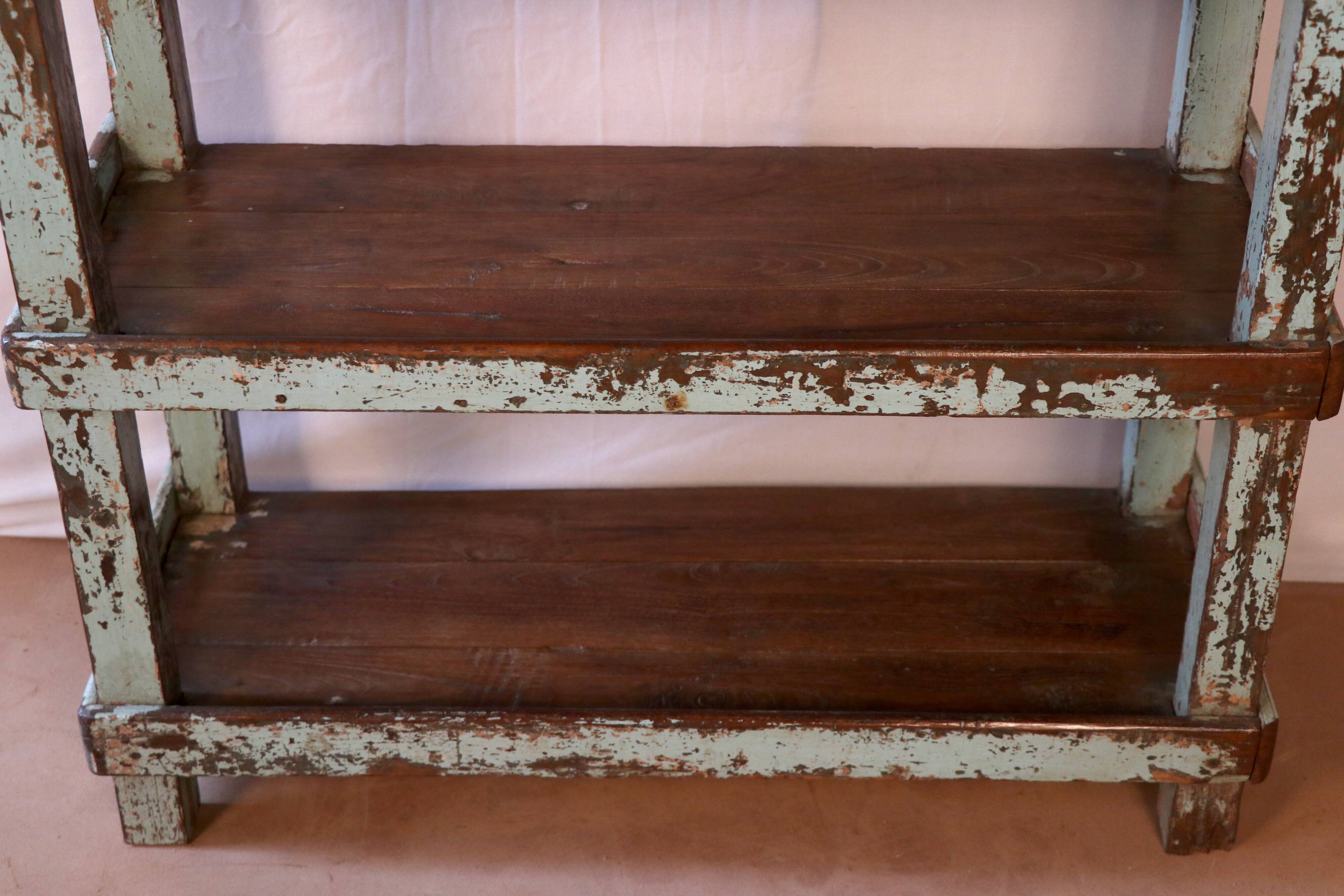 Old Burmese teak shelf blue-gray patina