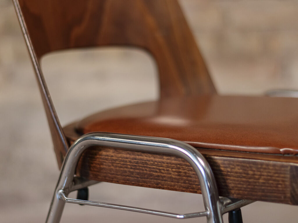 Jomain Baumann chairs, cognac leather seat, circa 1960