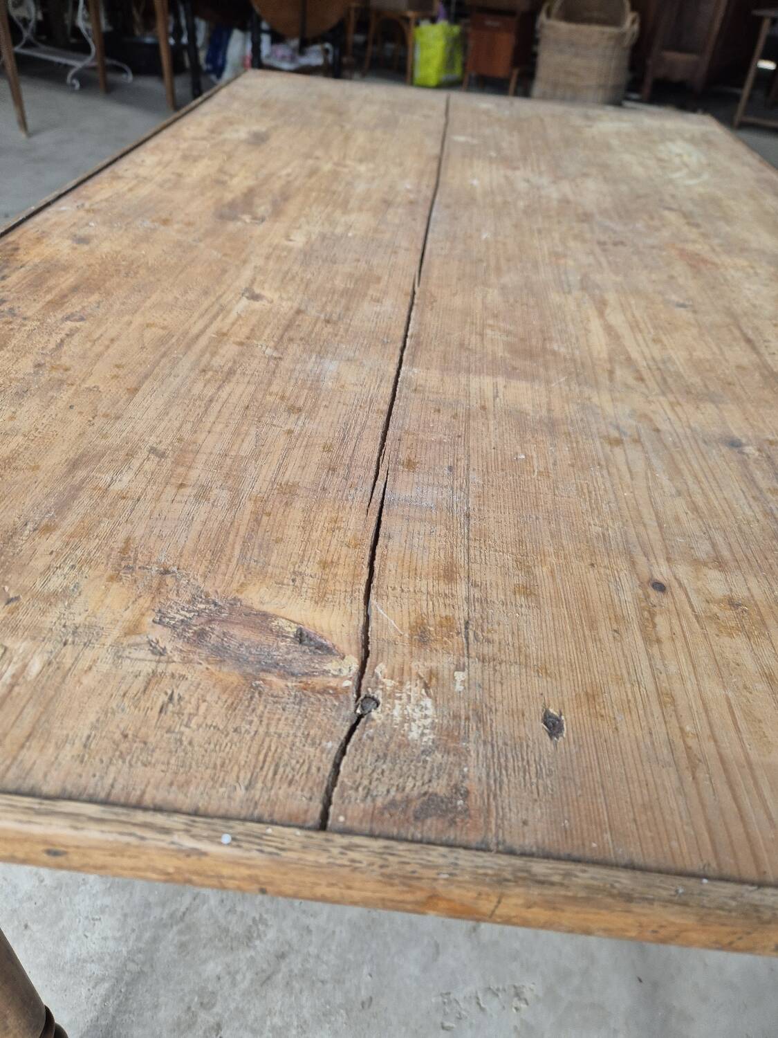 Antique rustic bistro farm table 1900 one drawer - 1m23