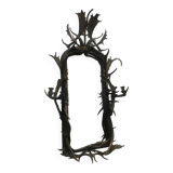 Mirror black forest real antler mirror with lights
