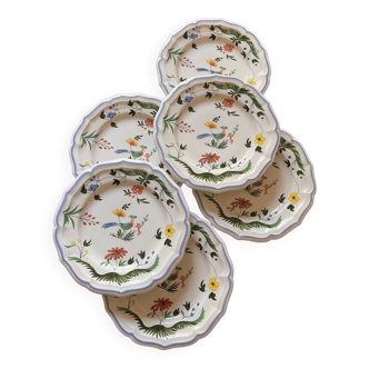 6 sofa plates - Gien earthenware motif Birds of Paradise