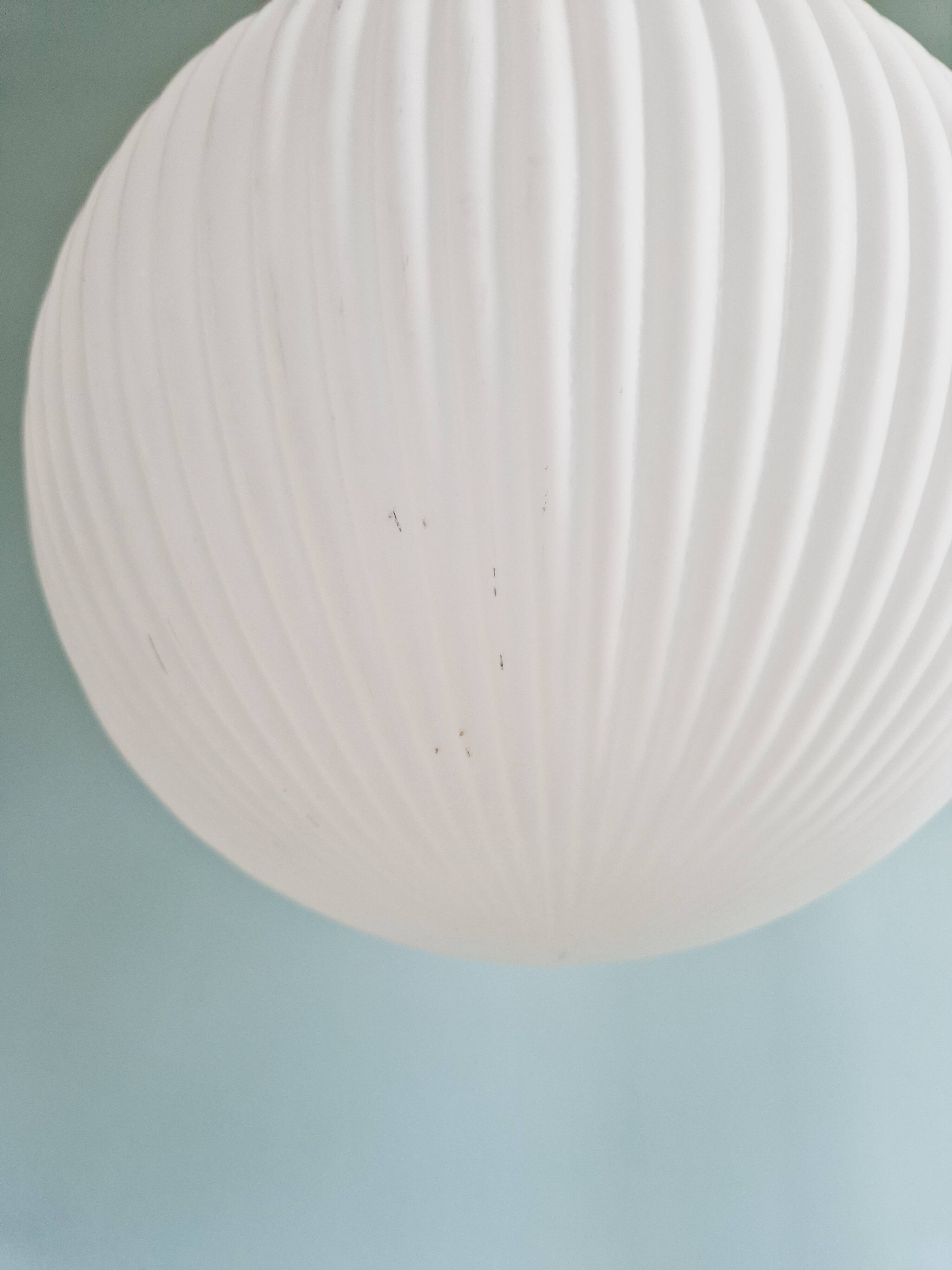 Scandinavian teak and white satin glass pendant light, 1960s