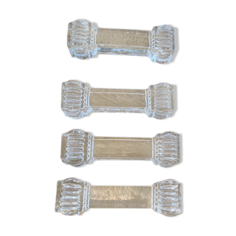 4 transparent glass knife holders signed Old Portieux