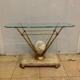 Travertine console from Fournier Paris over glass