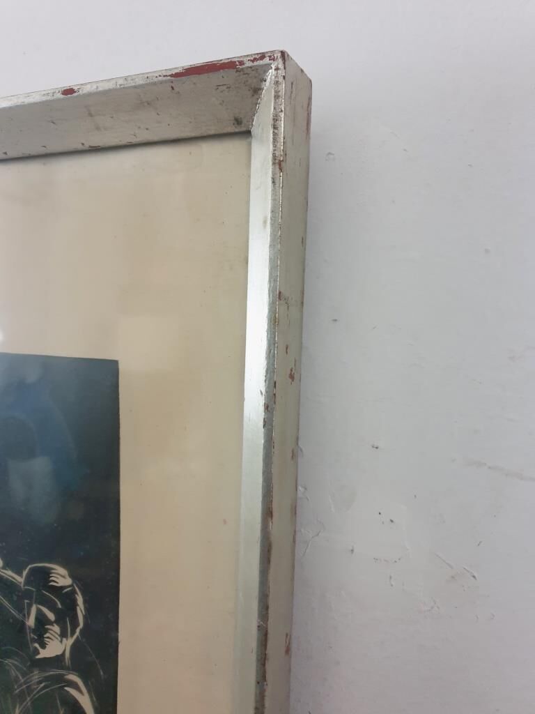 Linocut foot ball - art deco painting - vintage sport