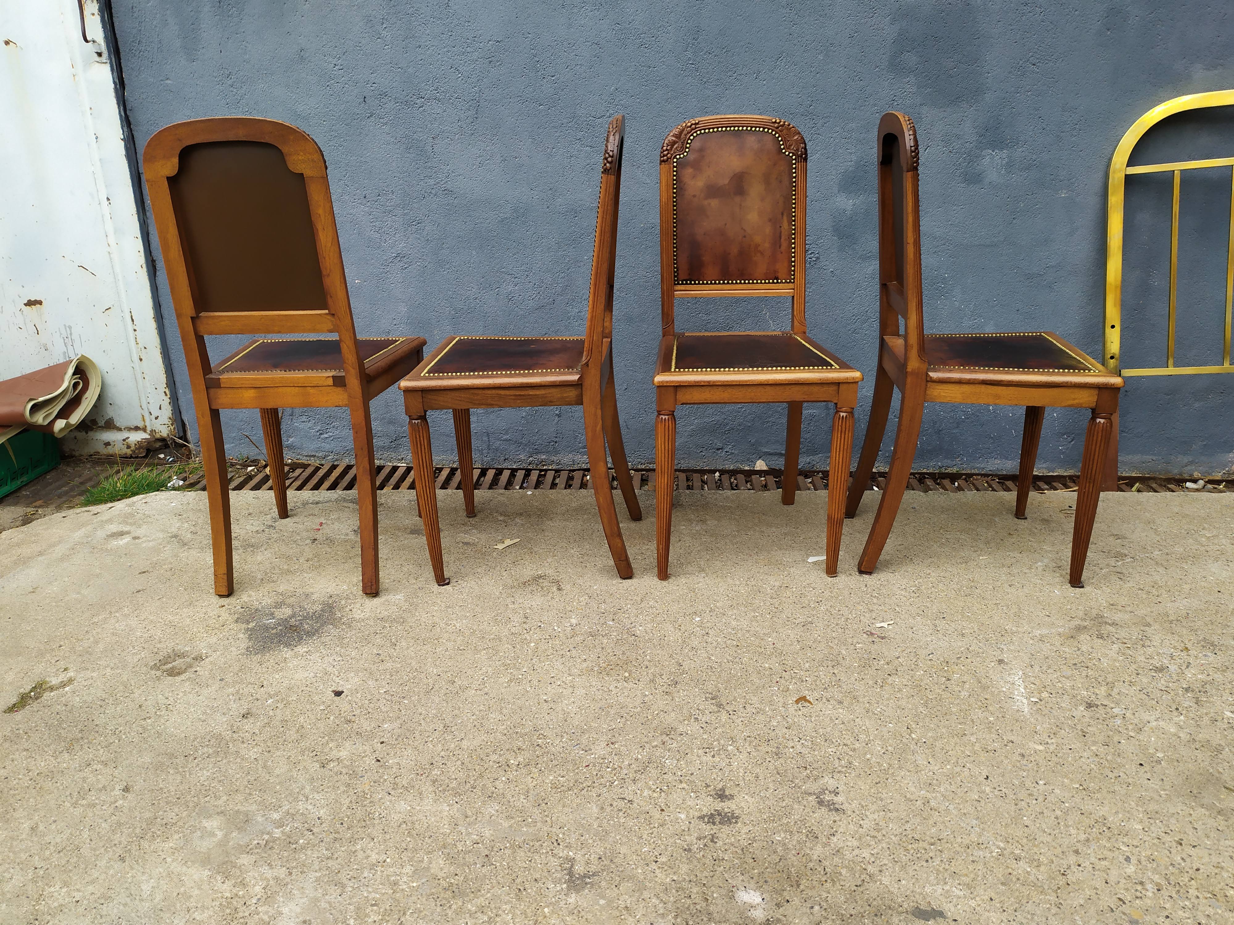 Series of 4 leather art deco chairs 1925