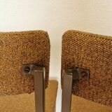 Set of 4 Vintage Industrial School Chairs: Brown Fabric, Black Metal Base