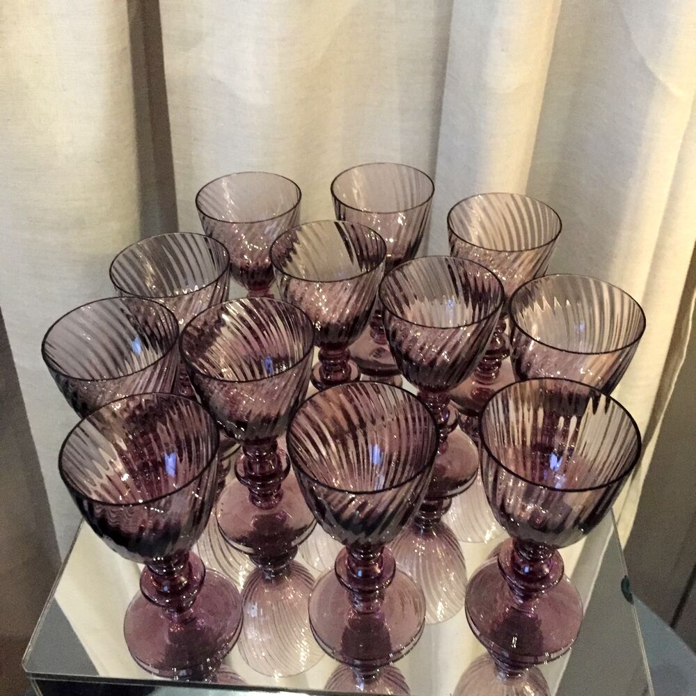 SUITE OF 12 GLASSES OF PORT OR WINE COOKED PURPLE CRYSTAL HARTZWILLER
