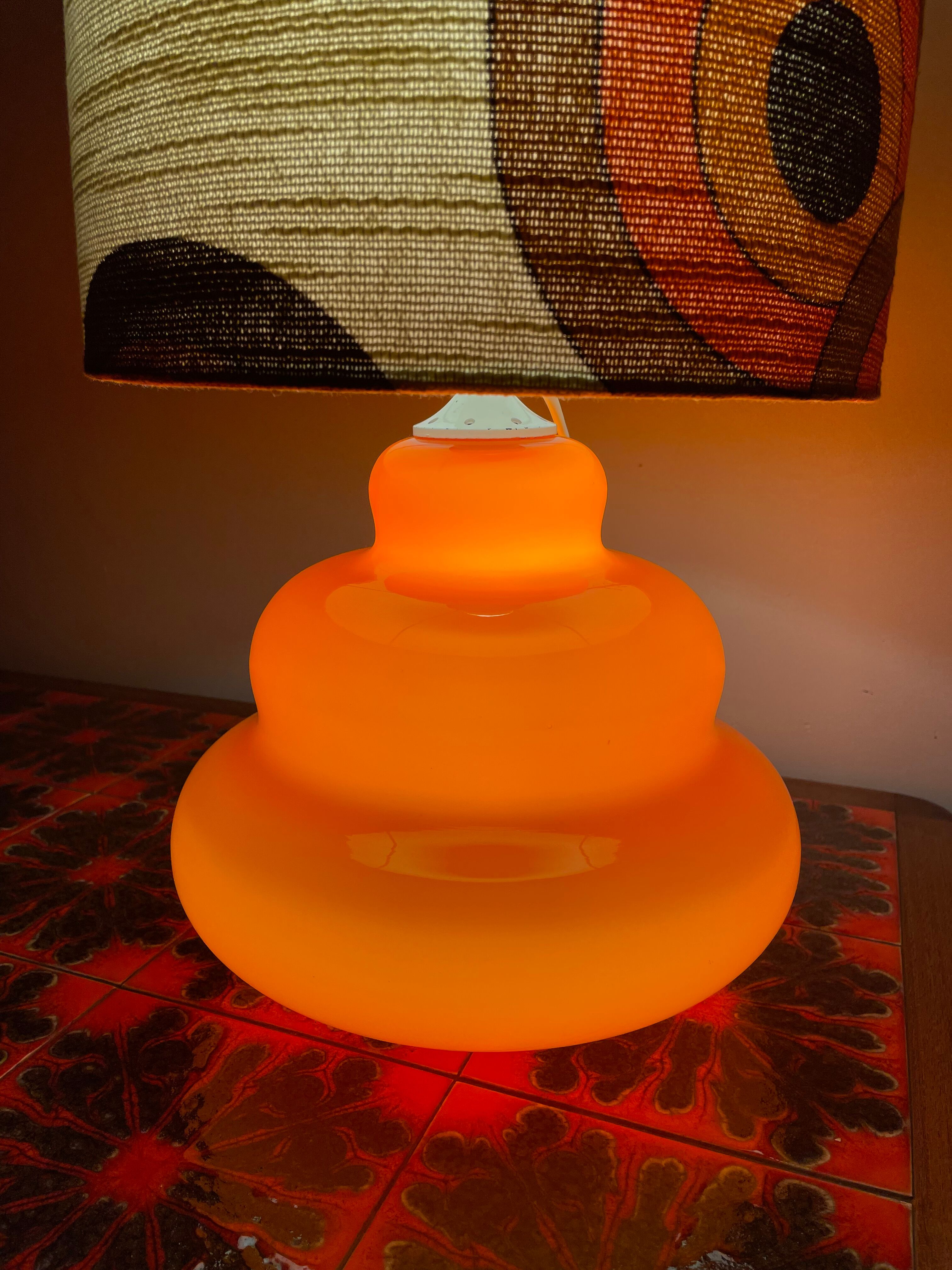 Supertone table lamp - orange opaline and vintage fabric