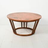 Scandinavian round bamboo and copper coffee table